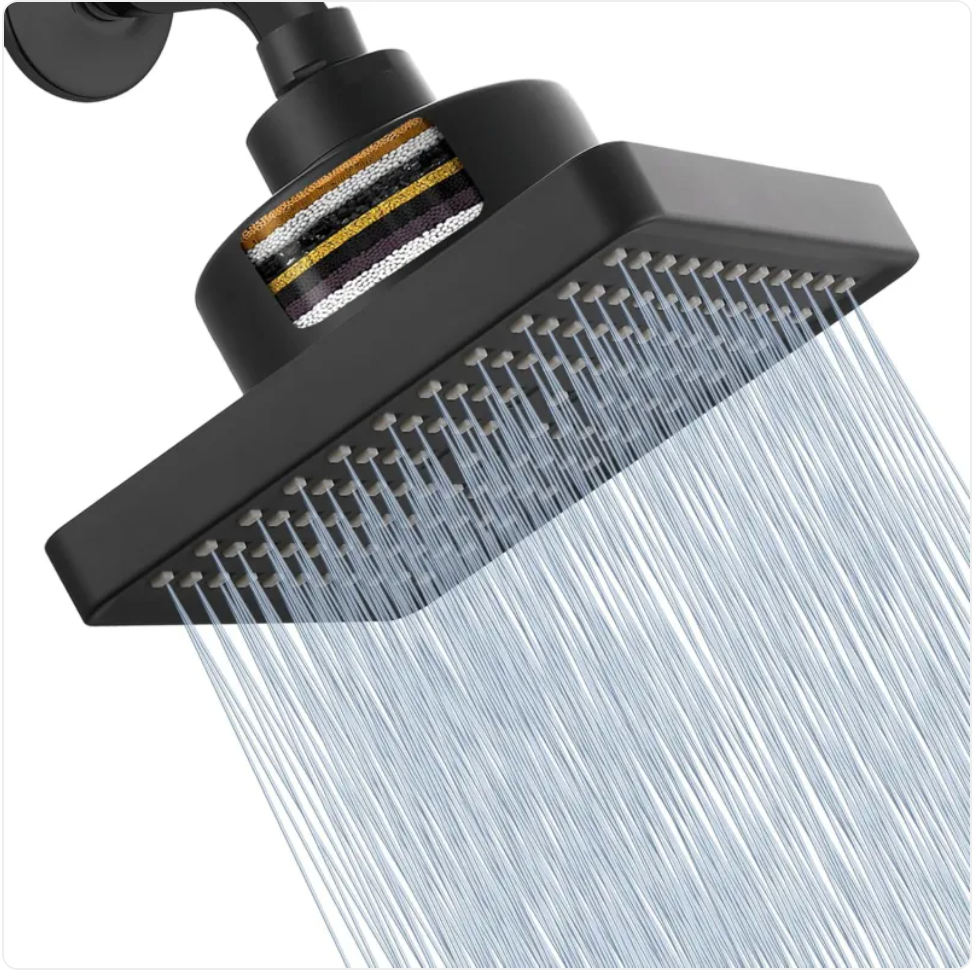 Rain Showerhead with Built-In Filter, 6 Inch, Black or Silver