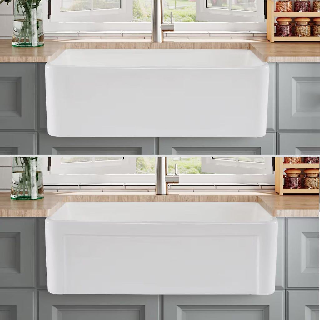 Farmhouse Apron Front Kitchen Sink, 30 X 20 Inch — White Ceramic, Single Bowl