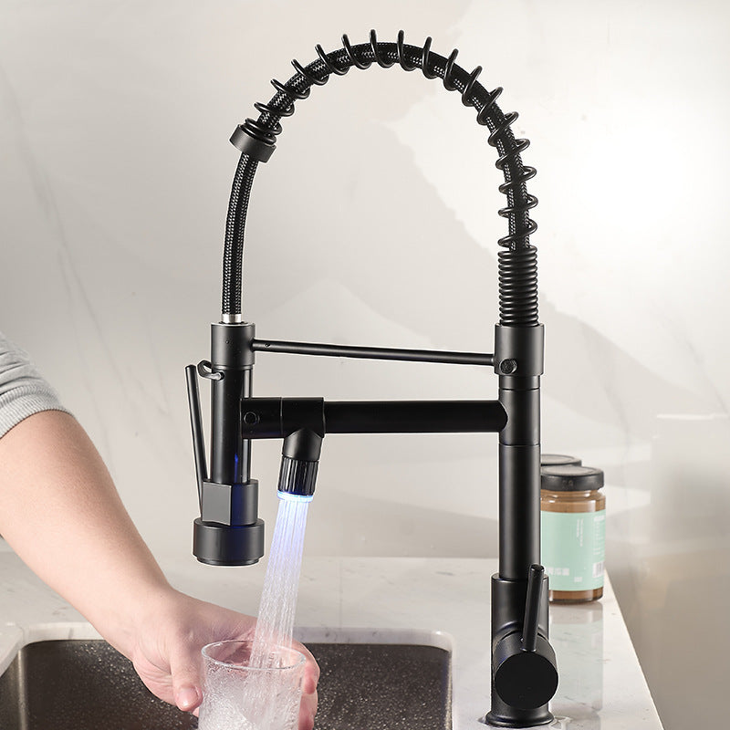 Pull-Down Kitchen Faucet, All-Copper with Dual Outlet