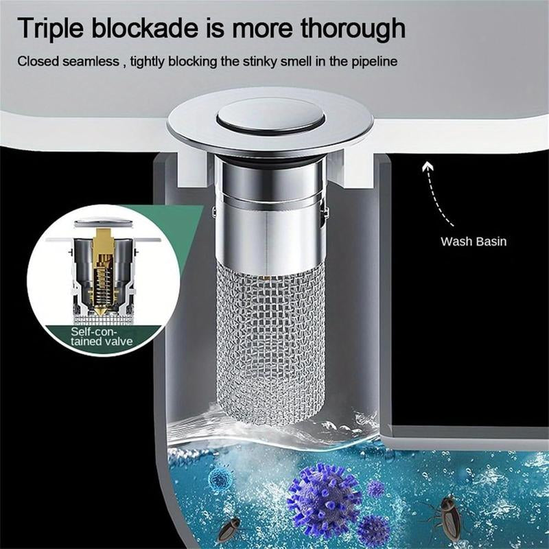 Pop-Up Sink Stopper with Hair Catcher Basket, 2-Pack, Stainless Steel