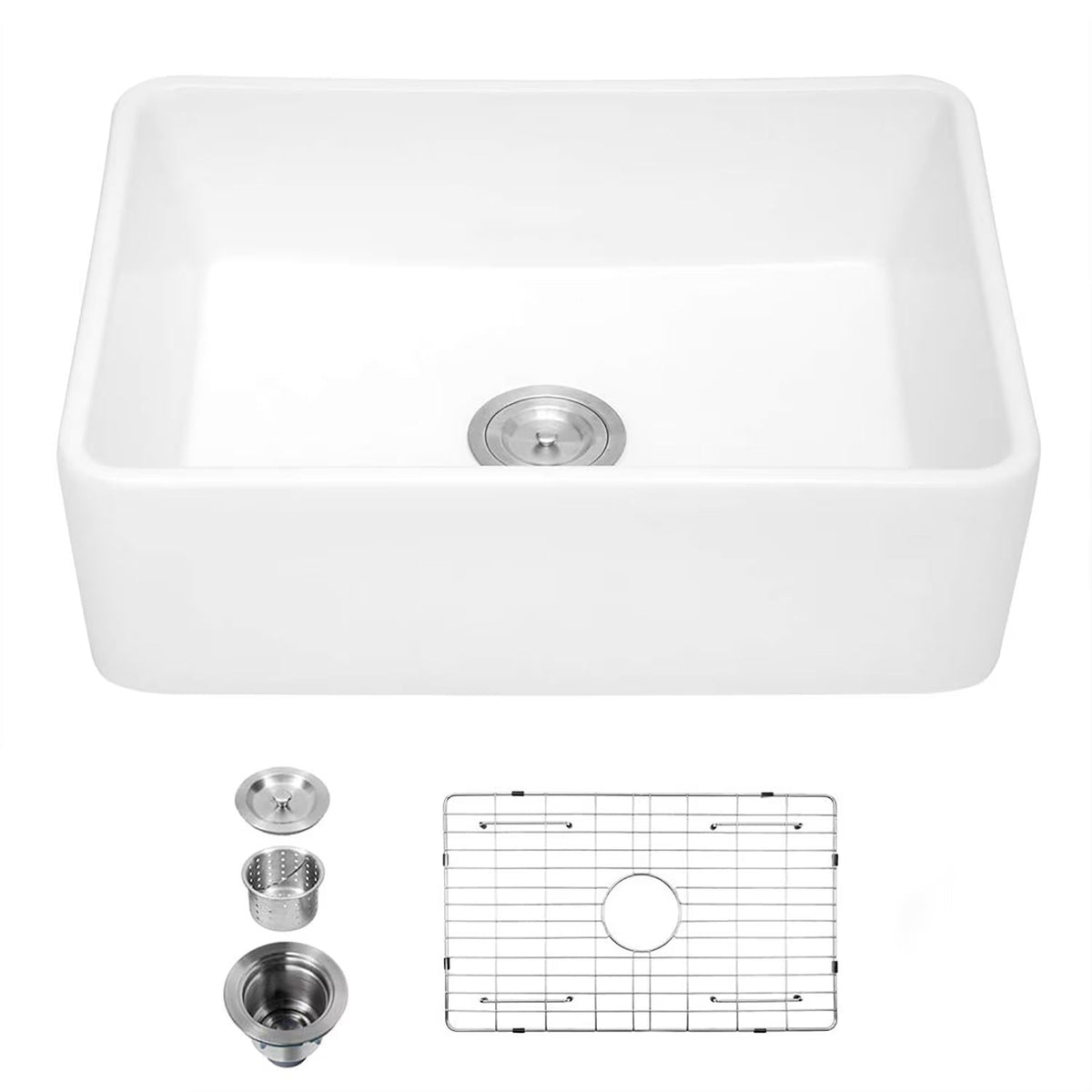 Farmhouse Apron Front Kitchen Sink, 30 X 20 Inch — White Ceramic, Single Bowl