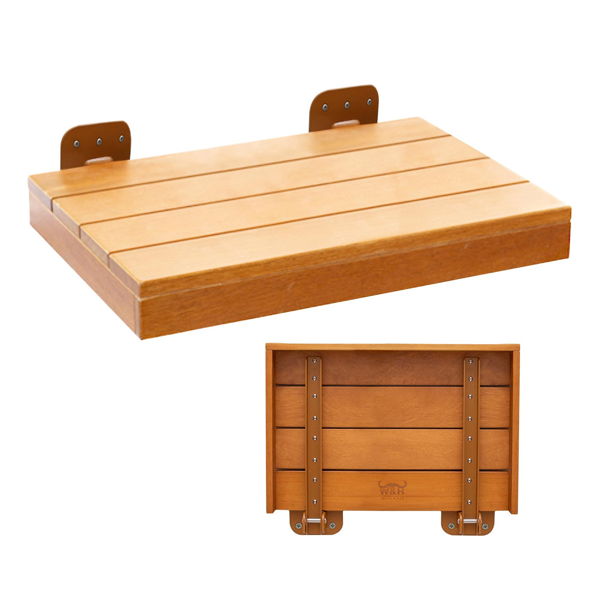 Folding Teak Shower Seat — Wall Mounted, Extra Wide, 300 Lb Capacity