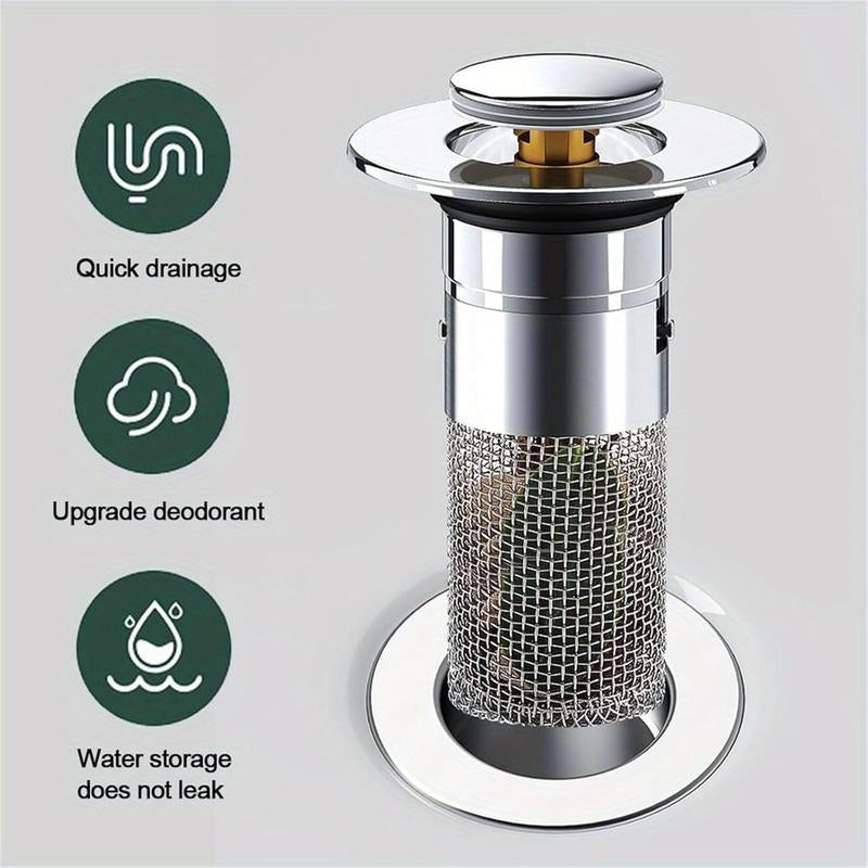 Pop-Up Sink Stopper with Hair Catcher Basket, 2-Pack, Stainless Steel