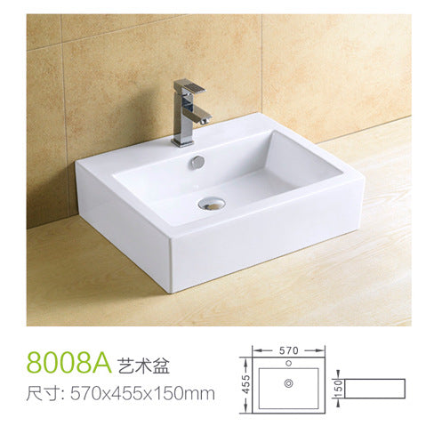 Square Ceramic Vessel Basin — Above-Counter Bathroom Sink