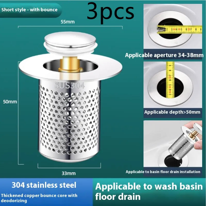 Universal Sink Drain Plug with Strainer — Bounce Pop-Up Core