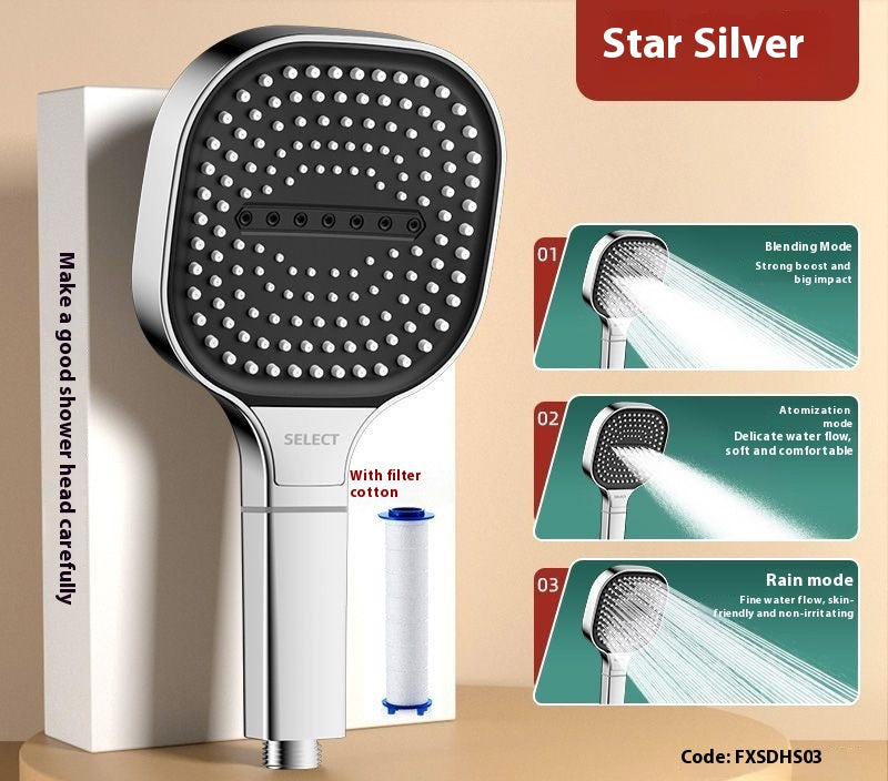 Square Handheld Shower Head, High Pressure — Black, Gray and Silver