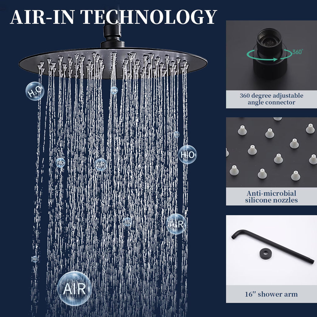 Shower System Combo Set, Matte Black — 10 Inch Rain Head, Handheld and Brass Valve