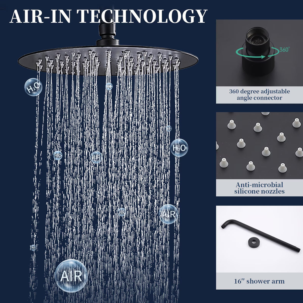 Shower System Combo Set, Matte Black — 10 Inch Rain Head, Handheld and Brass Valve