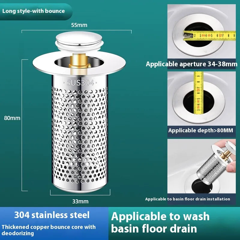 Universal Sink Drain Plug with Strainer — Bounce Pop-Up Core