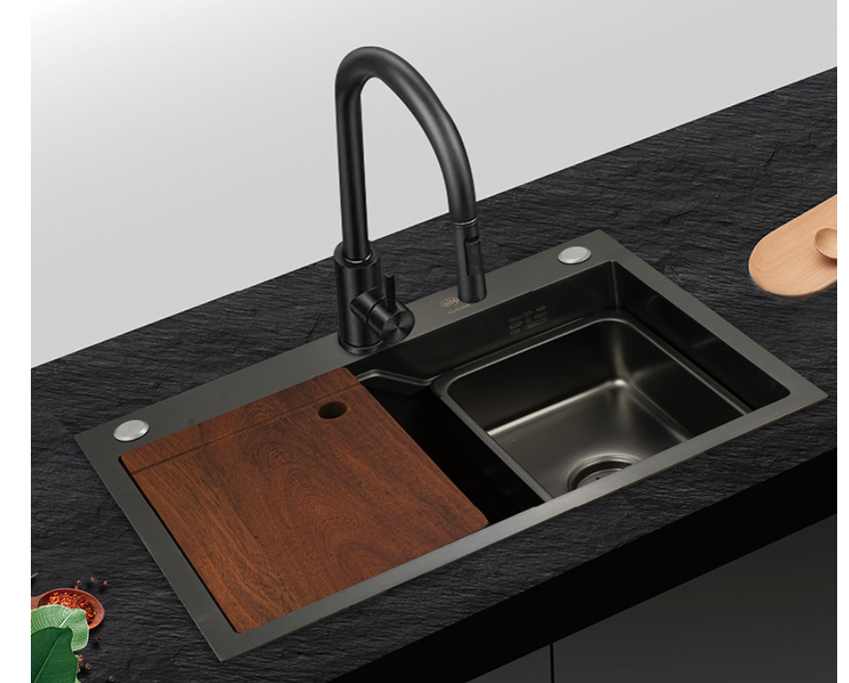 Single-Bowl Kitchen Sink, Stainless Steel with Black Finish