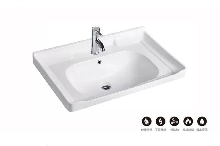 Semi-Recessed Ceramic Bathroom Basin, Single Bowl
