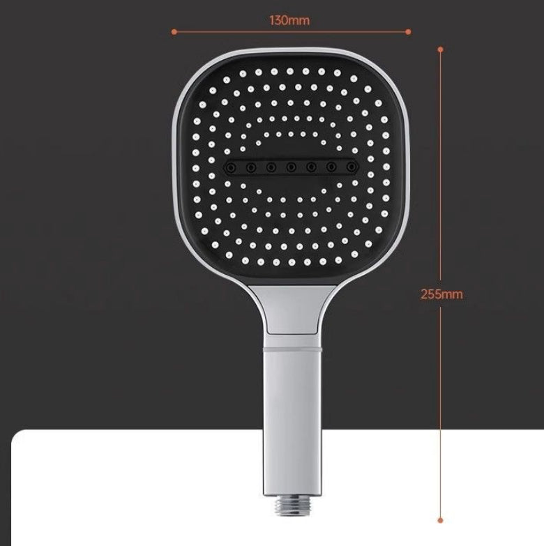 Square Handheld Shower Head, High Pressure — Black, Gray and Silver
