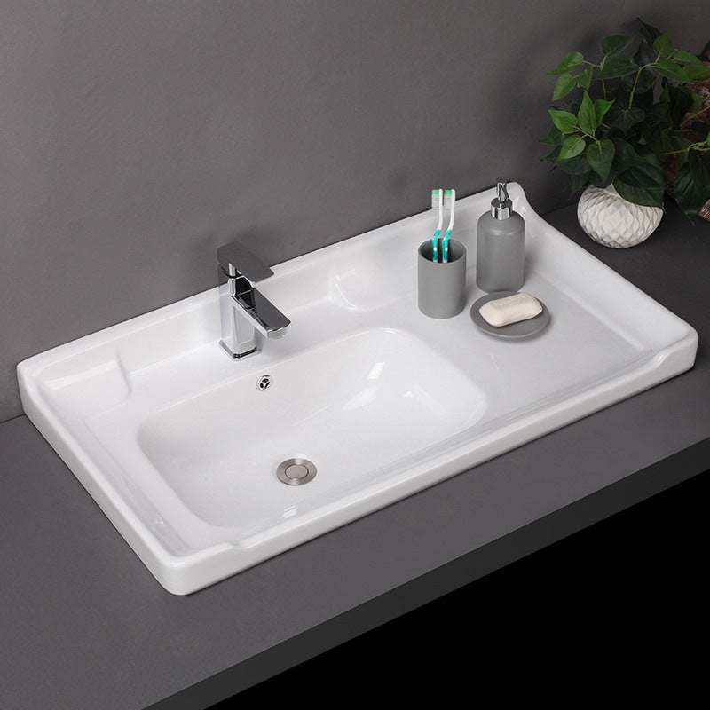 Semi-Recessed Ceramic Bathroom Basin, Single Bowl