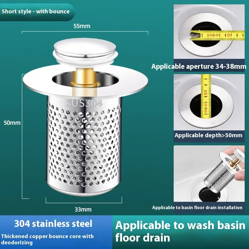 Universal Sink Drain Plug with Strainer — Bounce Pop-Up Core