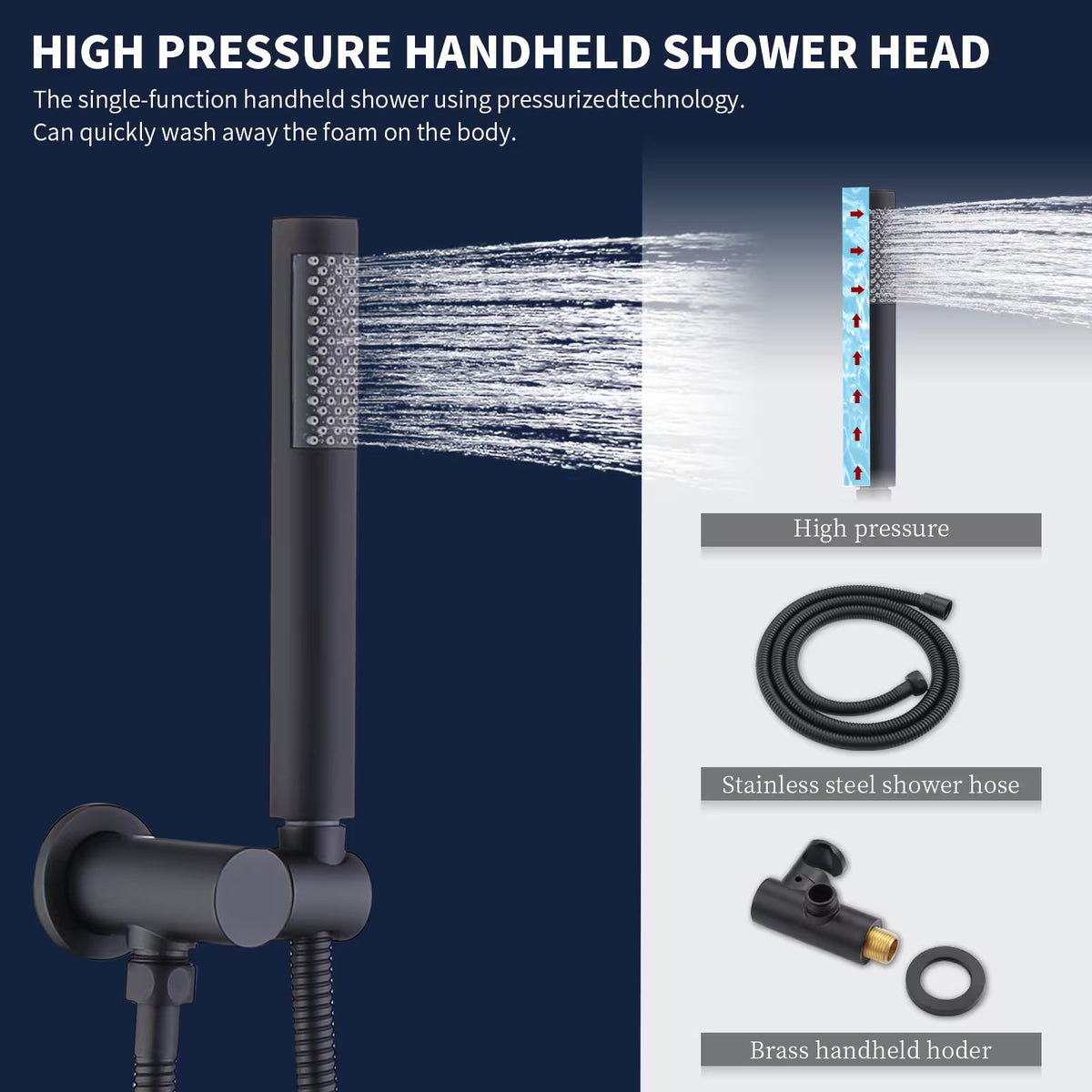 Shower System Combo Set, Matte Black — 10 Inch Rain Head, Handheld and Brass Valve