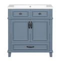 30 Inch Blue Bathroom Vanity with Resin Sink, Solid Wood Frame Storage Cabinet with Soft-Close Door, Vintage Style, Blue