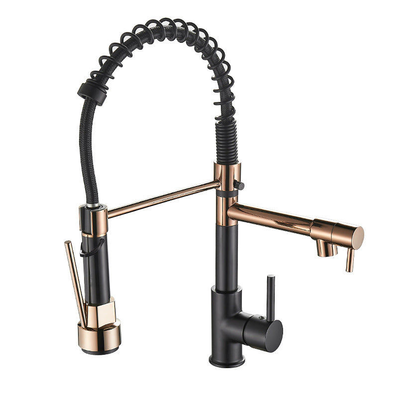 Pull-Down Kitchen Faucet, All-Copper with Dual Outlet