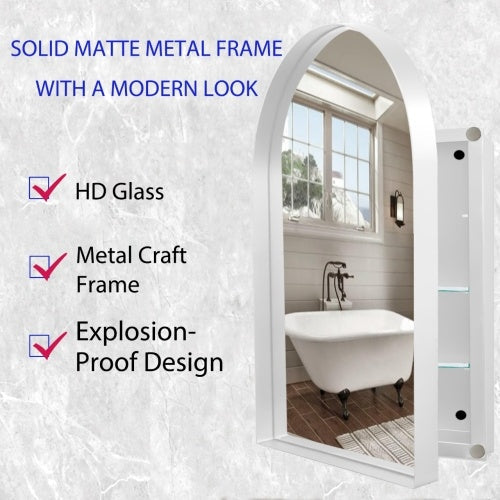 Recessed Medicine Cabinet with Mirror, 24 X 36 Inch — White Metal Frame, Adjustable Shelves