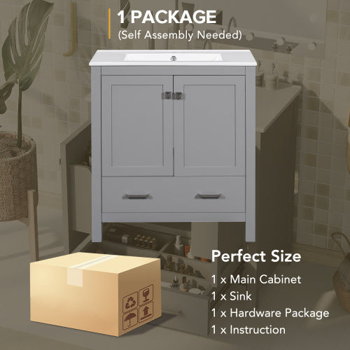 30 Inch Gray and Green Bathroom Vanity with Single Undermount Sink, Two Doors and Drawer, Soft-Close, Solid Wood Frame