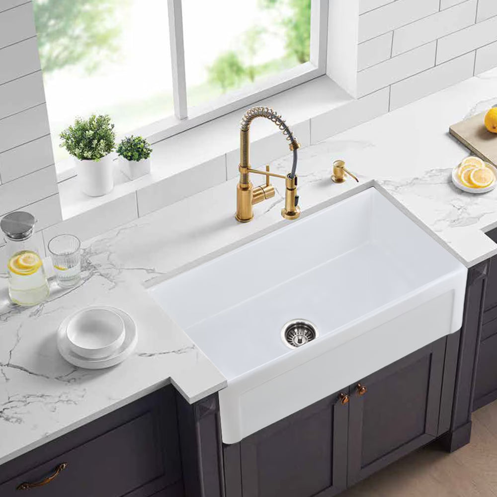 Farmhouse Apron Front Kitchen Sink, 30 X 20 Inch — White Ceramic, Single Bowl