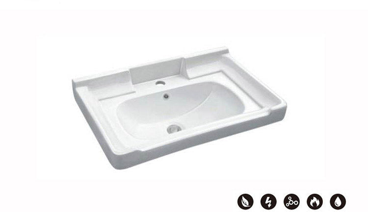 Semi-Recessed Ceramic Bathroom Basin, Single Bowl