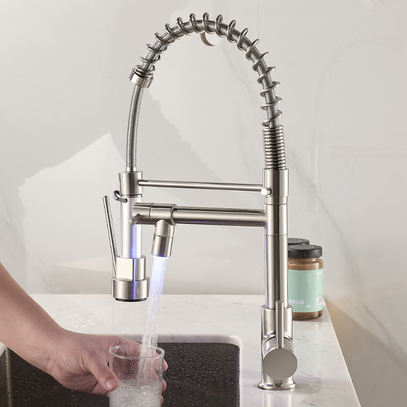 Pull-Down Kitchen Faucet, All-Copper with Dual Outlet
