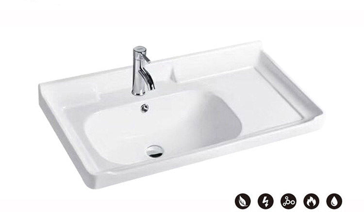 Semi-Recessed Ceramic Bathroom Basin, Single Bowl