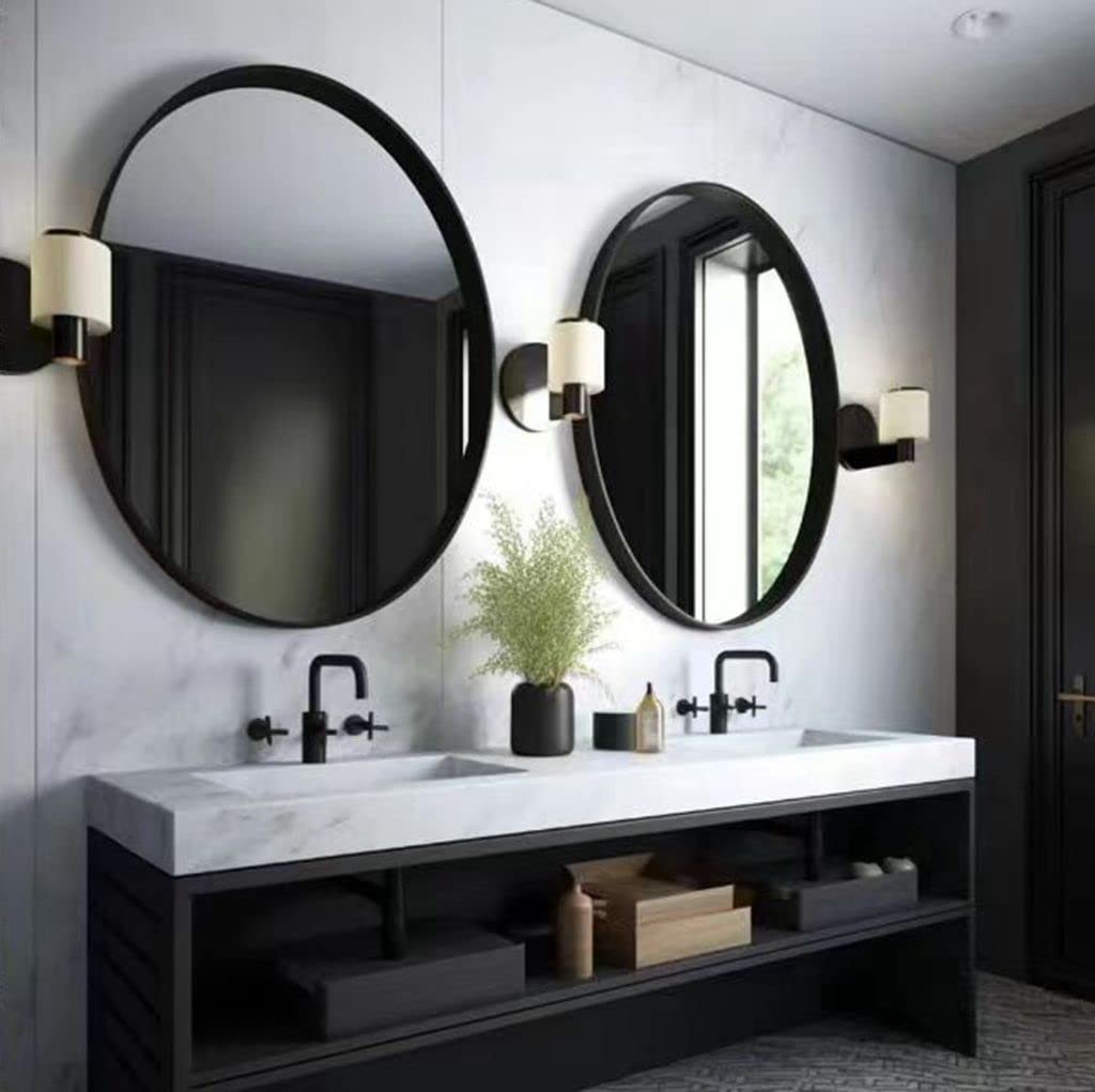 Round Bathroom Mirror, 30 Inch, 2-Pack — Black Metal Frame