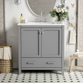 30 Inch Gray and Green Bathroom Vanity with Single Undermount Sink, Two Doors and Drawer, Soft-Close, Solid Wood Frame