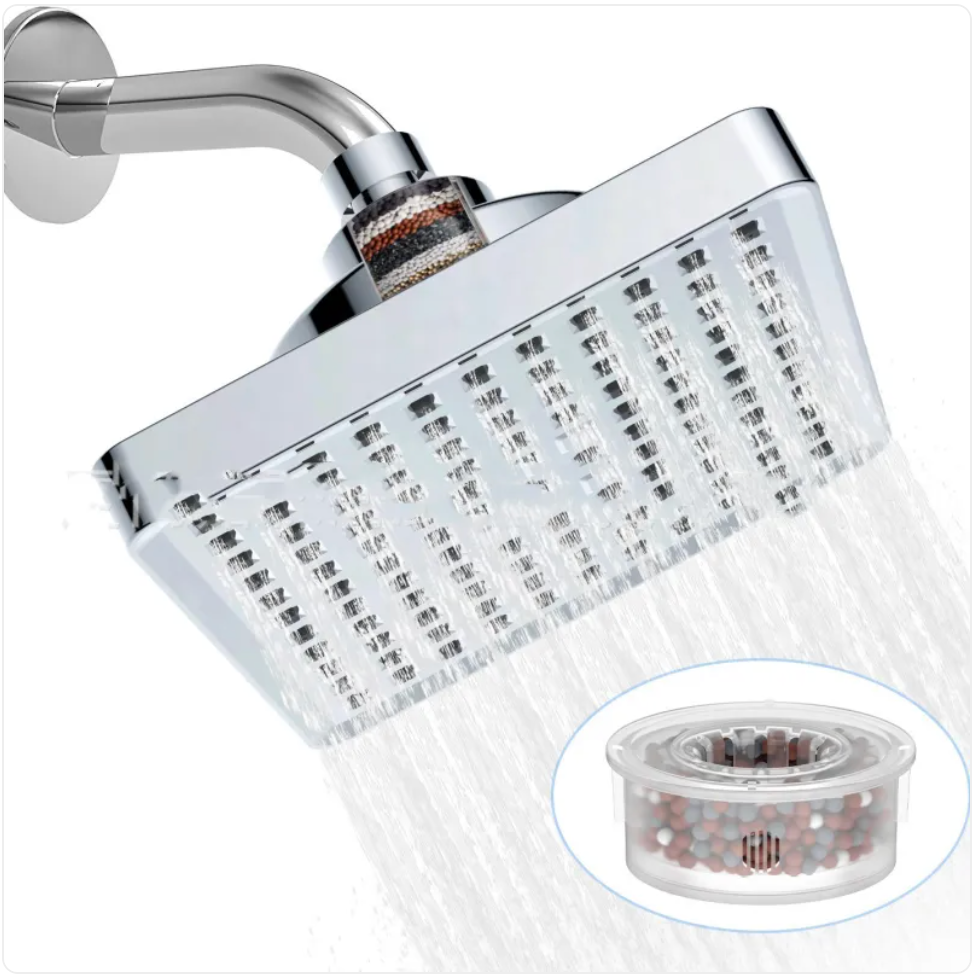 Rain Showerhead with Built-In Filter, 6 Inch, Black or Silver