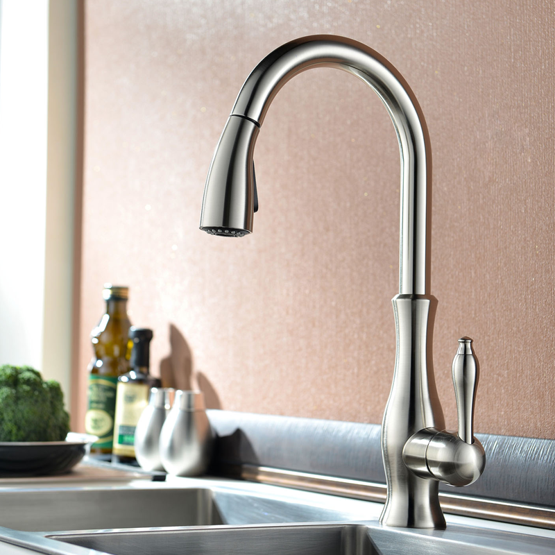 Pull-Out Kitchen Faucet - Brass Body, Swivel Spout, Black, Khaki, Brown or Silver