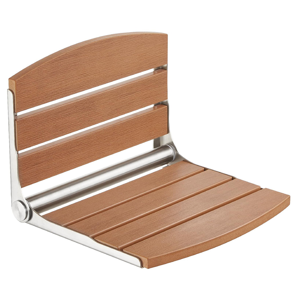 Folding Shower Seat, 16 Inch — Wall Mounted, Poly Lumber with Stainless Frame, 400 Lb Capacity