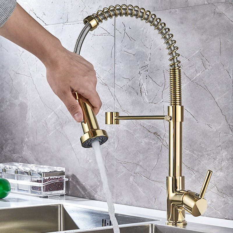 Pull-Down Kitchen Faucet, Brass with Spring Spout