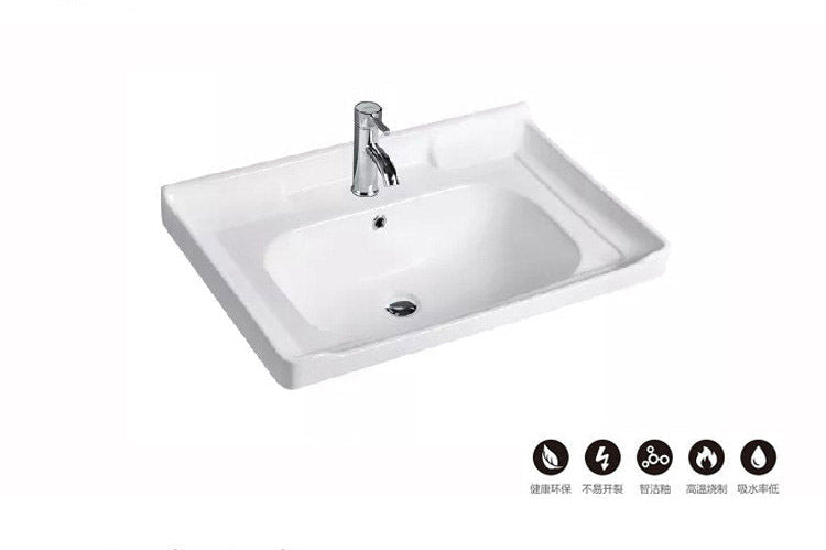 Semi-Recessed Ceramic Bathroom Basin, Single Bowl