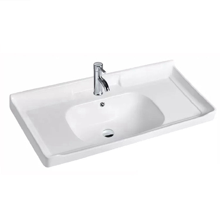 Semi-Recessed Ceramic Bathroom Basin, Single Bowl