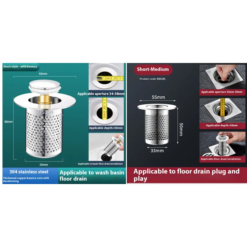 Universal Sink Drain Plug with Strainer — Bounce Pop-Up Core