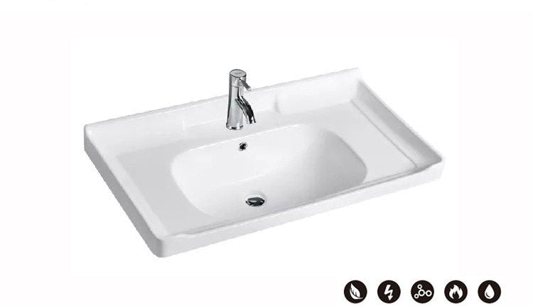 Semi-Recessed Ceramic Bathroom Basin, Single Bowl