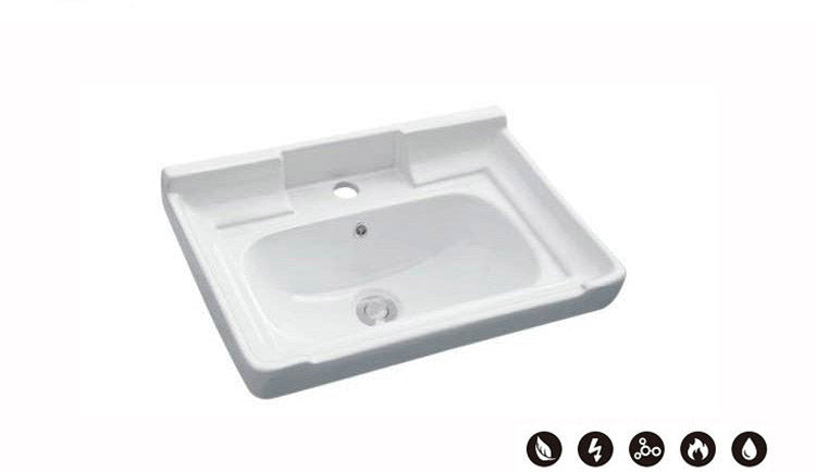 Semi-Recessed Ceramic Bathroom Basin, Single Bowl