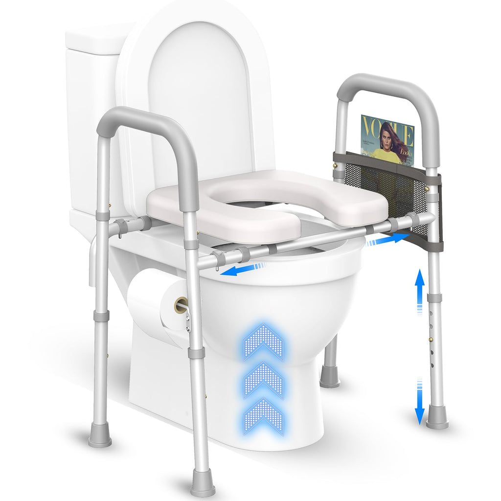 Adjustable Raised Toilet Seat with Handles, 350 lb Capacity
