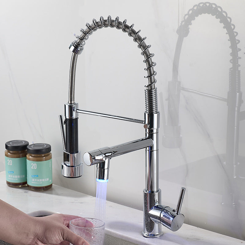 Pull-Down Kitchen Faucet, All-Copper with Dual Outlet