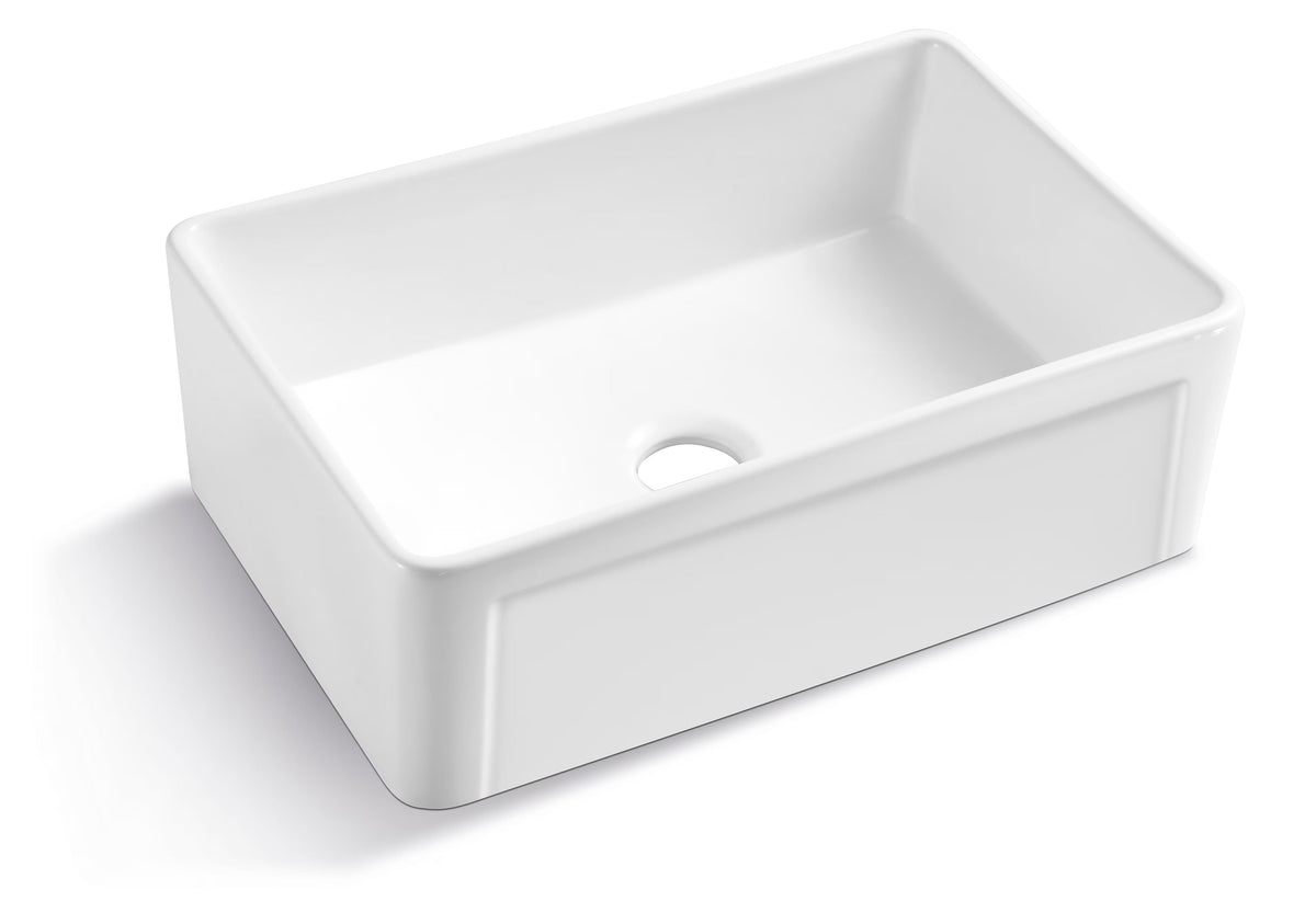 Farmhouse Apron Front Kitchen Sink, 30 X 20 Inch — White Ceramic, Single Bowl