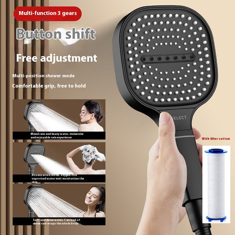 Square Handheld Shower Head, High Pressure — Black, Gray and Silver