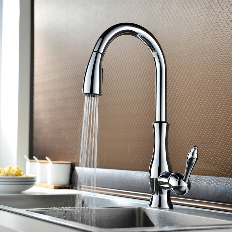 Pull-Out Kitchen Faucet - Brass Body, Swivel Spout, Black, Khaki, Brown or Silver