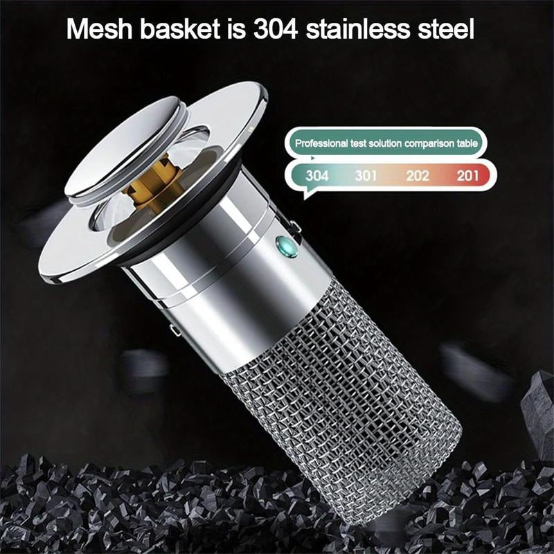 Pop-Up Sink Stopper with Hair Catcher Basket, 2-Pack, Stainless Steel