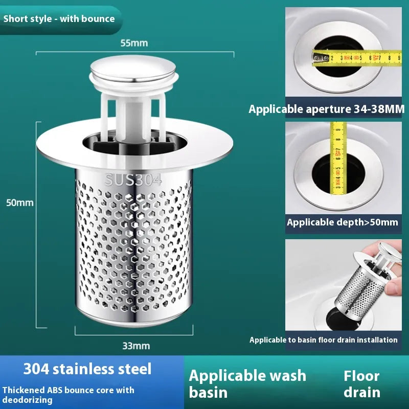 Universal Sink Drain Plug with Strainer — Bounce Pop-Up Core