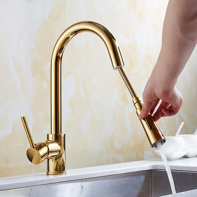 Pull-Out Kitchen Faucet, Gold Finish