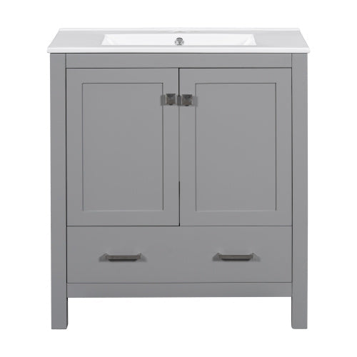 30 Inch Gray and Green Bathroom Vanity with Single Undermount Sink, Two Doors and Drawer, Soft-Close, Solid Wood Frame