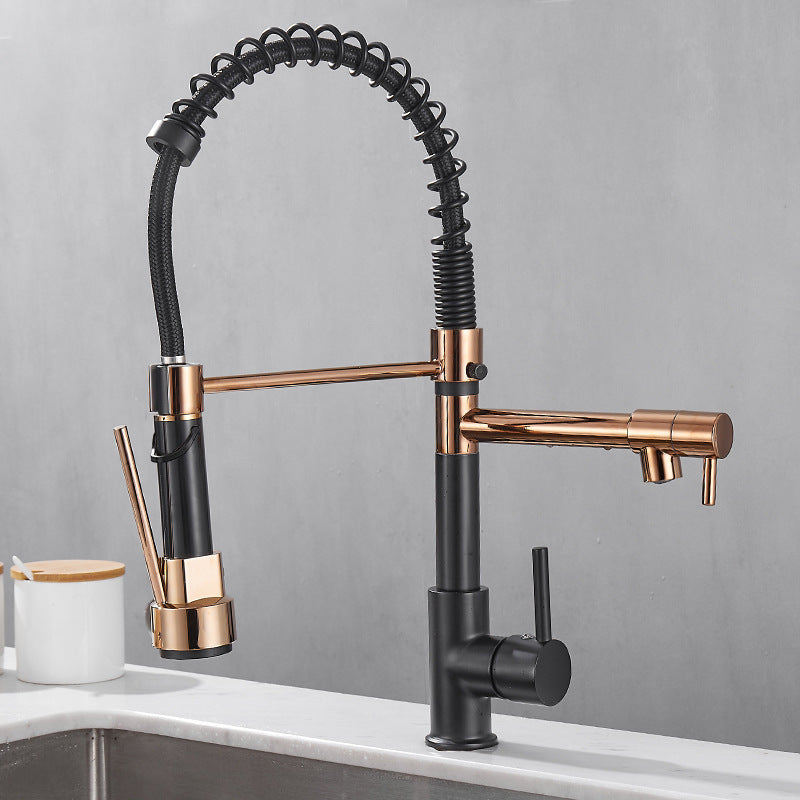 Pull-Down Kitchen Faucet, All-Copper with Dual Outlet