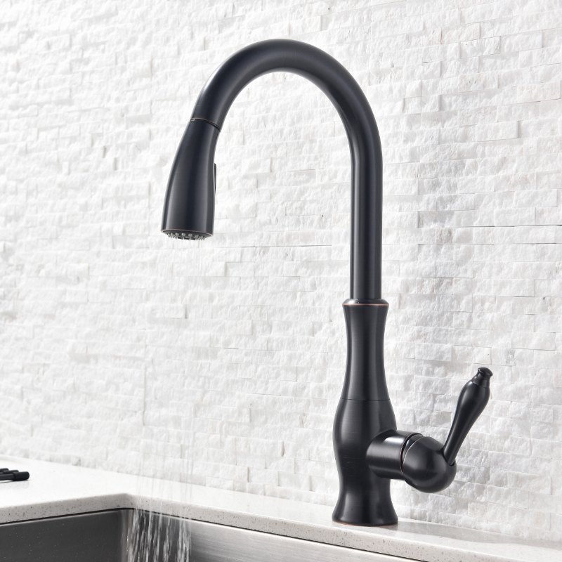 Pull-Out Kitchen Faucet - Brass Body, Swivel Spout, Black, Khaki, Brown or Silver