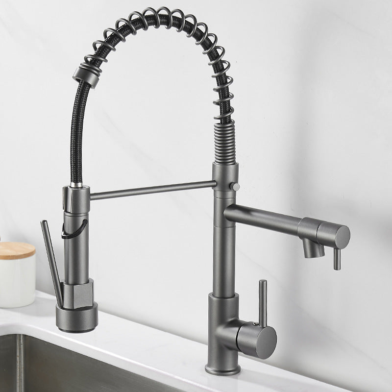 Pull-Down Kitchen Faucet, All-Copper with Dual Outlet